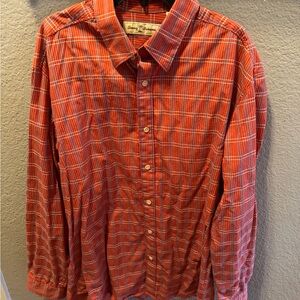 Tommy Bahama Coral Plaid Button Down Shirt Men’s Medium 100% Cotton Island Style